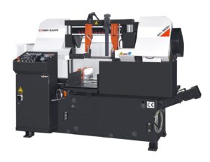 Cosen H-type machines utilize hydraulic shuttle feed system, which offers extremely tight tolerances in both cutting repeatability and accuracy evenat high cutting rates. These machines are built for high to extreme production needs. Capacity Round 320 mm (12.6") Capacity Square 320 mm (12.6") Capacity Rectangle (HxW) 320 x 380 mm (12.6"x15") Blade Speed 15-100 m/min (49.5-330 fpm) Blade Size (LxWxT) 4240x34x1.1 (167"x1.3"x0.042") Blade Motor 5HP (3.75kW) Hydraulic Motor 1HP (0.75kW) Coolant Motor 1/8HP (0.1kW) Automatic Indexing Length 403 mm (15.9"), Max. 3627 mm (142.8") Workbed Height 790 mm (31") Gross Weight 1700 kgs (3740 lbs) Floor Space (LxWxH) 2180x2200x1990 mm (85.8"x86.6"x78.3")